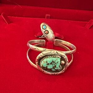 Sterling Native American Silver Ring and Turquoise Bracelet Set